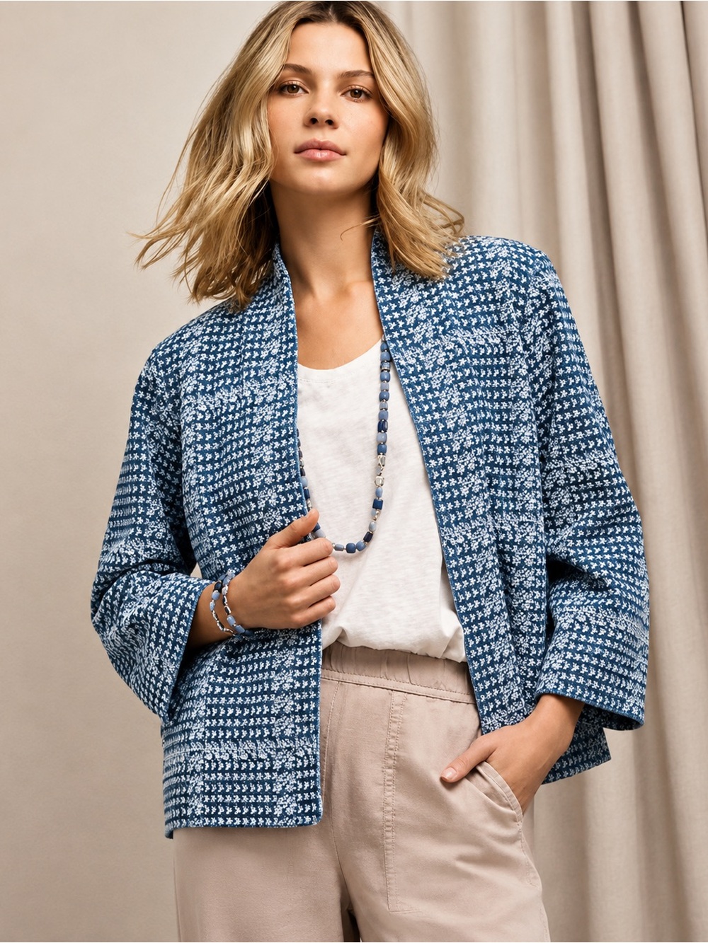 J Jill Pure Jill Indigo Jacquard Jacket Medium Tall